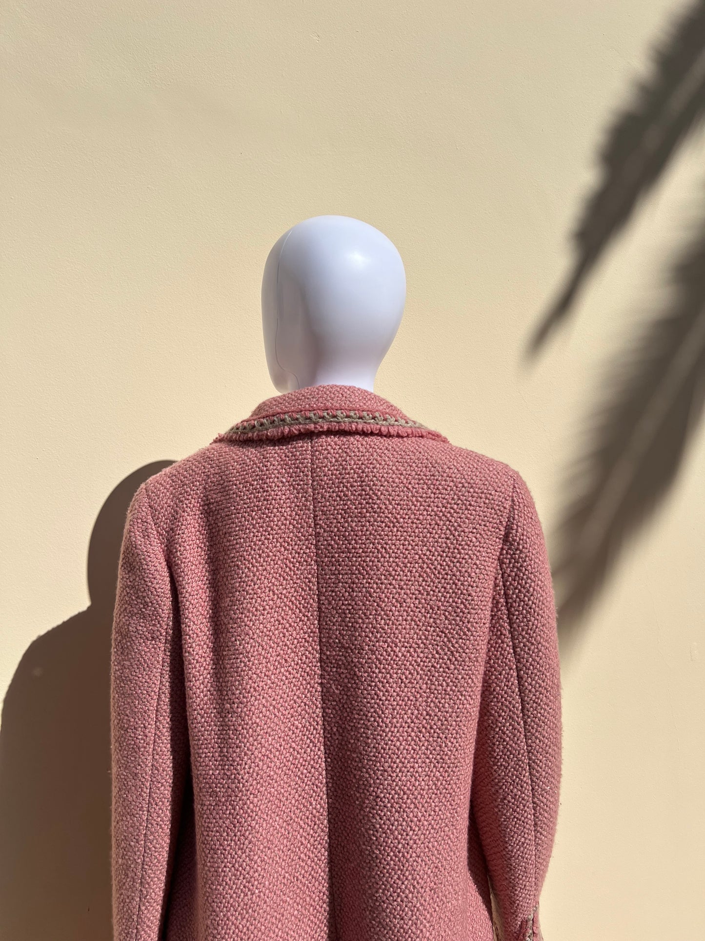 CHANEL: Pink Knitted Woven Coat