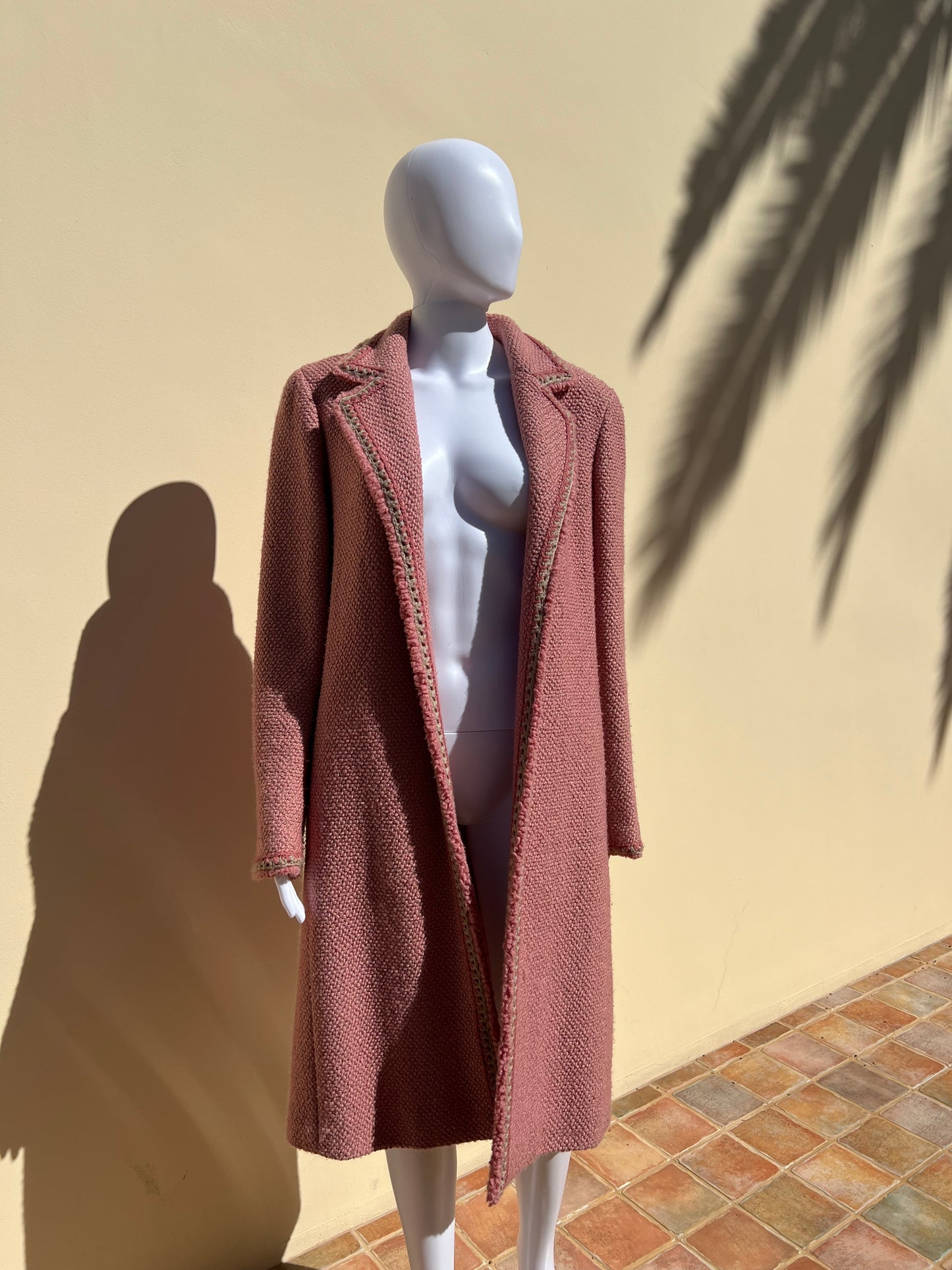 CHANEL: Pink Knitted Woven Coat