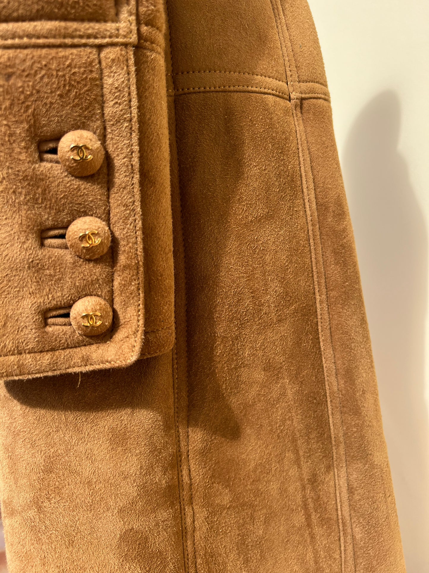 CHANEL: Suede and Fur Trimmed Coat