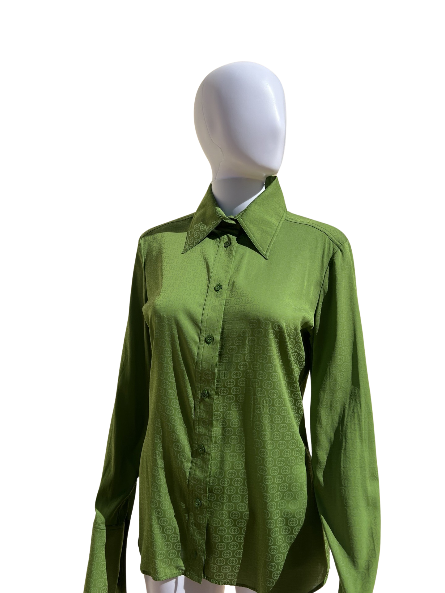 GUCCI: Silk Green Monogram Blouse