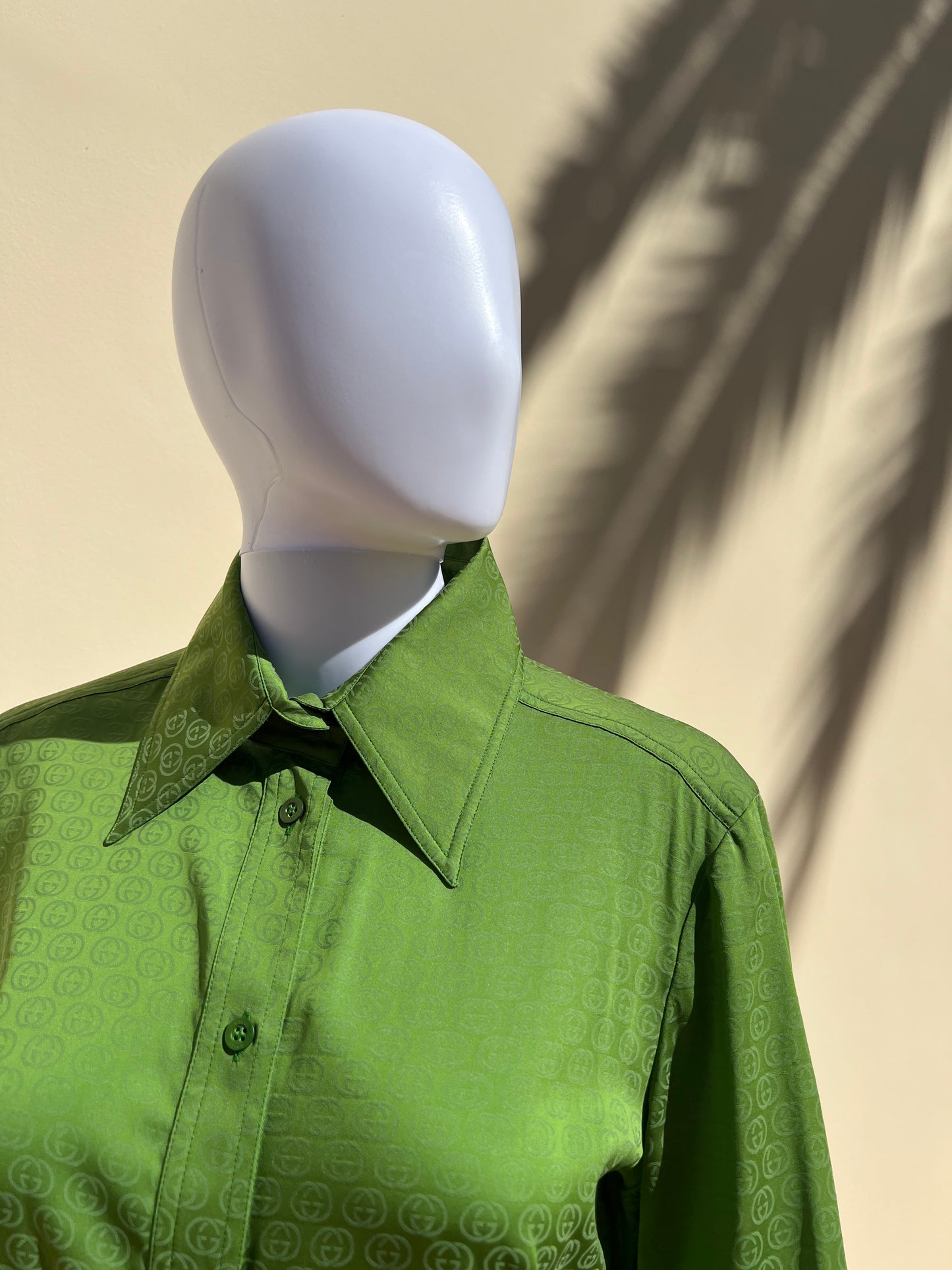 GUCCI: Silk Green Monogram Blouse