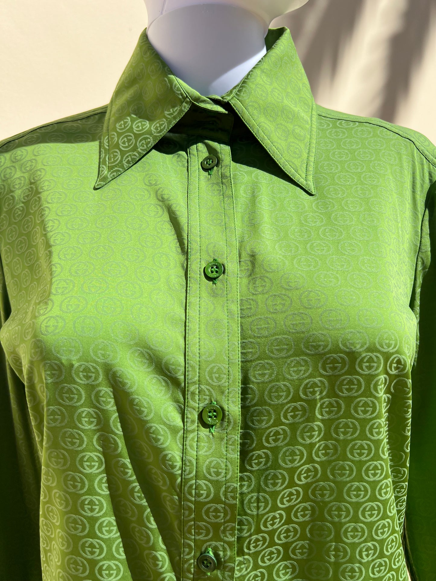 GUCCI: Silk Green Monogram Blouse