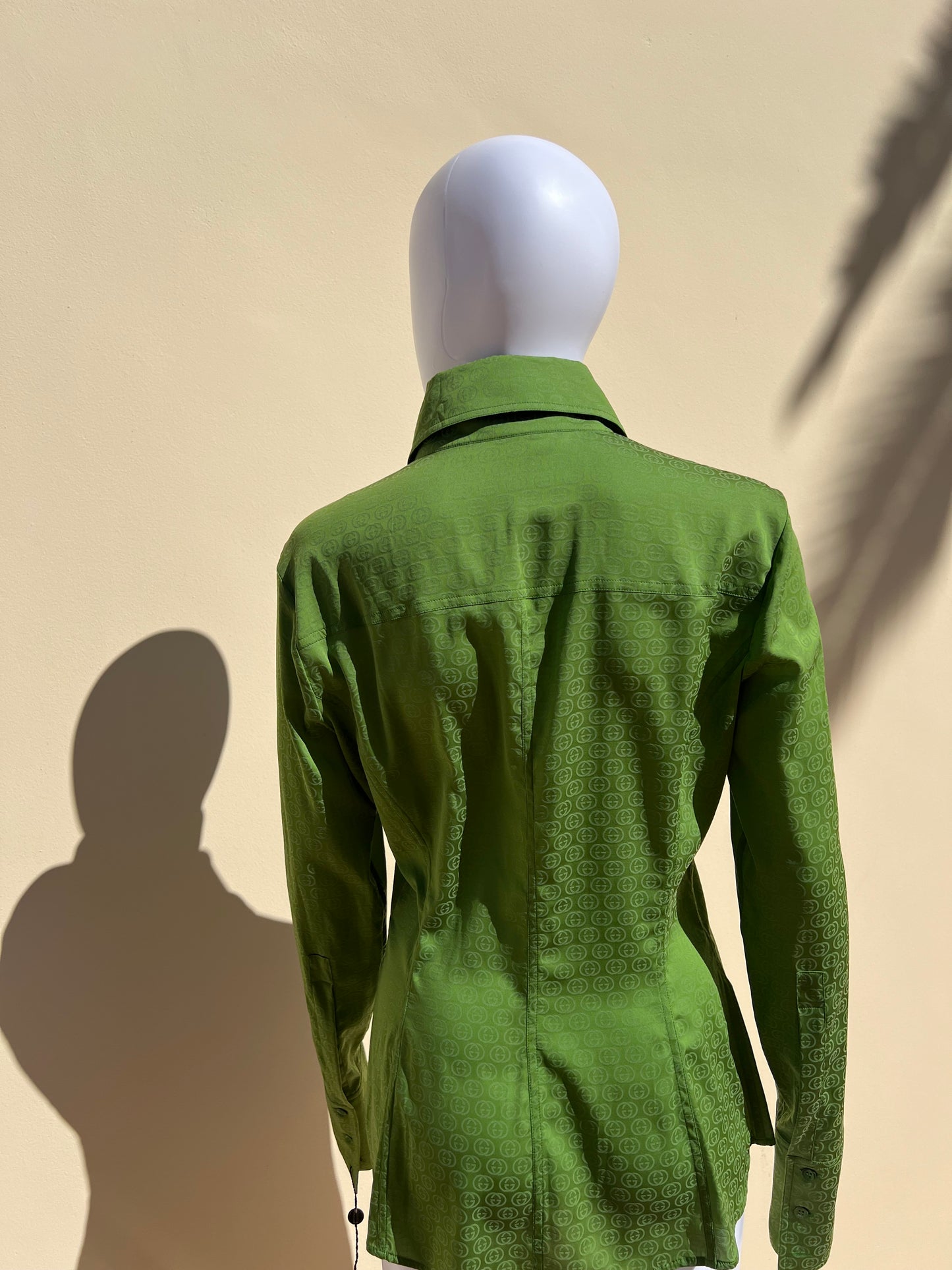 GUCCI: Silk Green Monogram Blouse