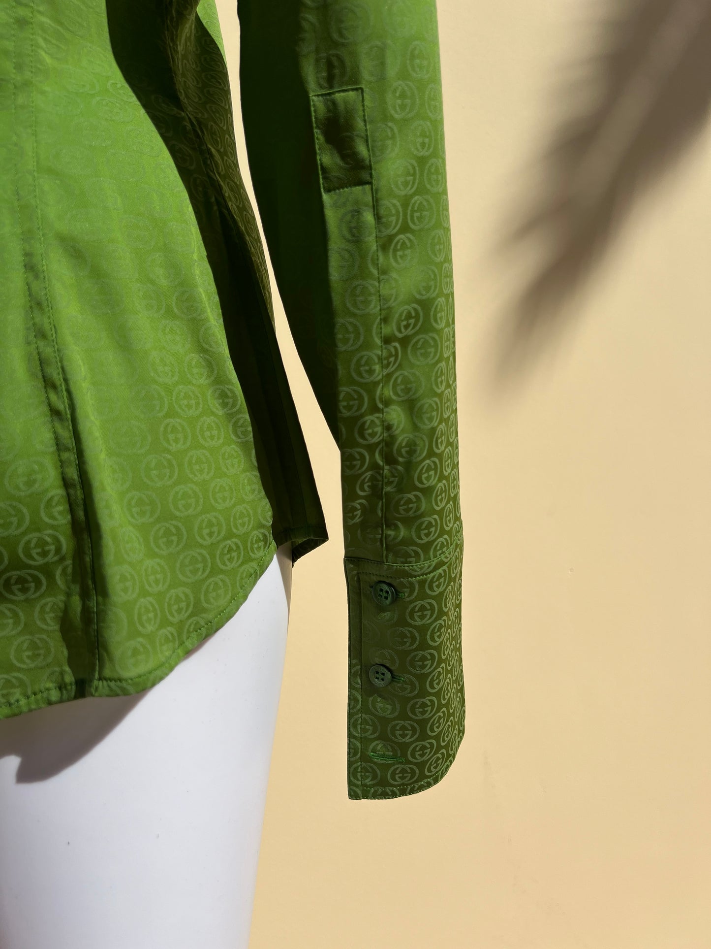 GUCCI: Silk Green Monogram Blouse
