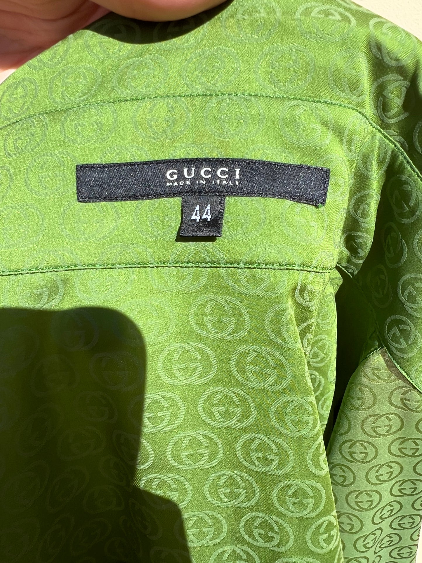 GUCCI: Silk Green Monogram Blouse