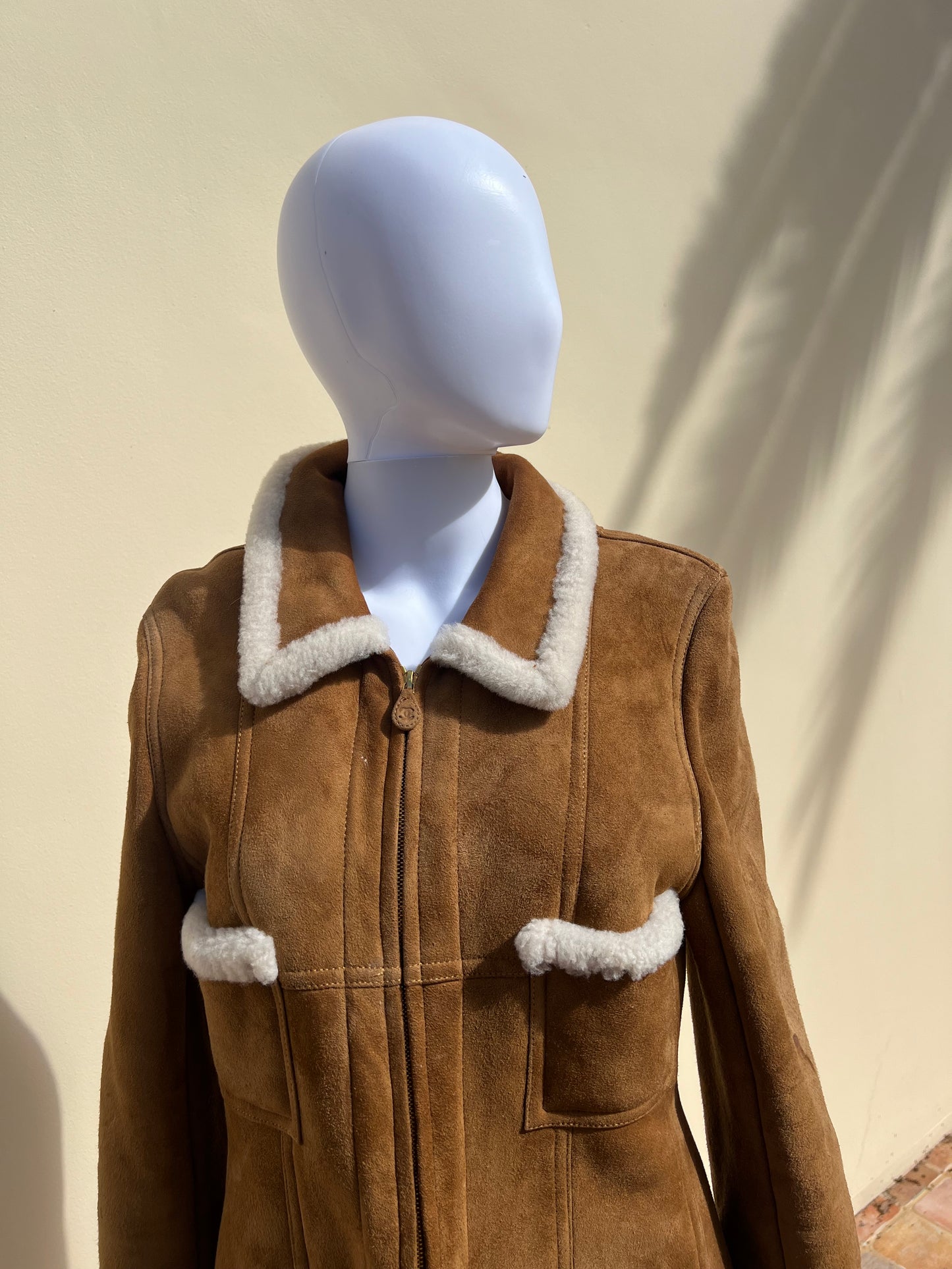 CHANEL: Suede and Fur Trimmed Coat