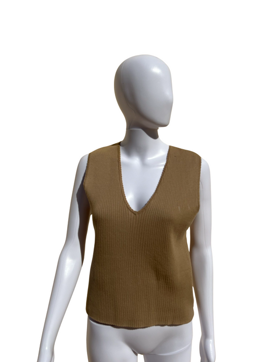 CHANEL: Ribbed V Neck Top