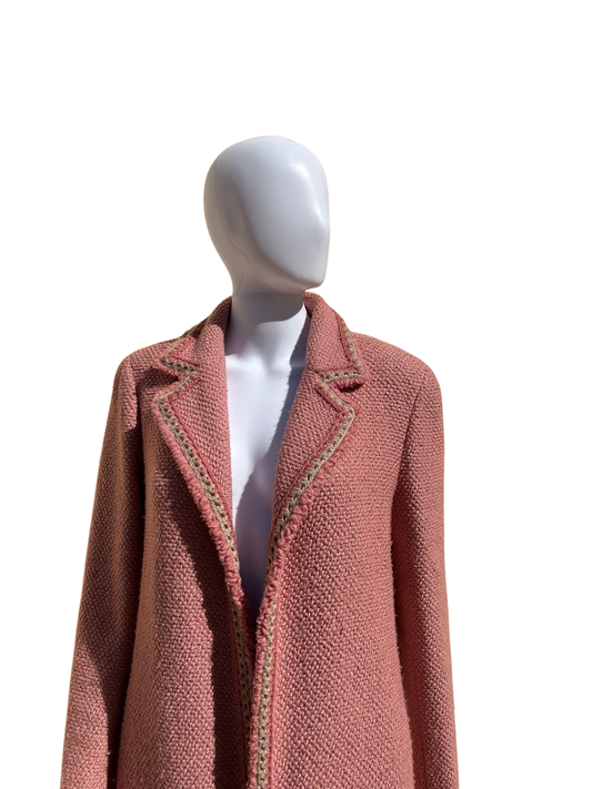 CHANEL: Pink Knitted Woven Coat
