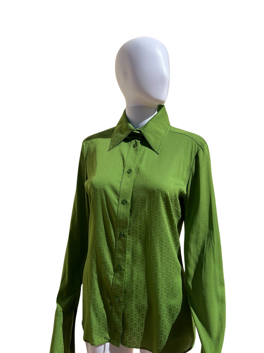 GUCCI: Silk Green Monogram Blouse