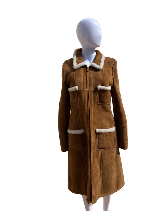 CHANEL: Suede and Fur Trimmed Coat