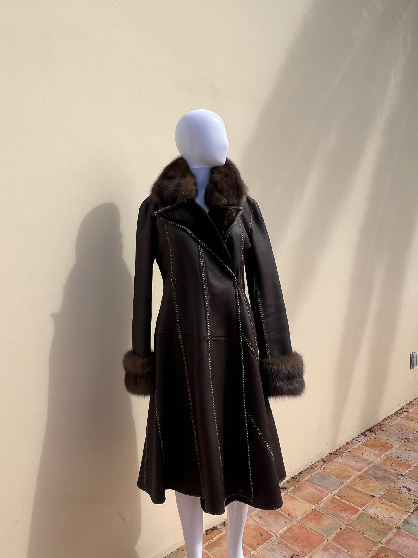 FENDI- Vintage 1990s Leather and Fur Coat